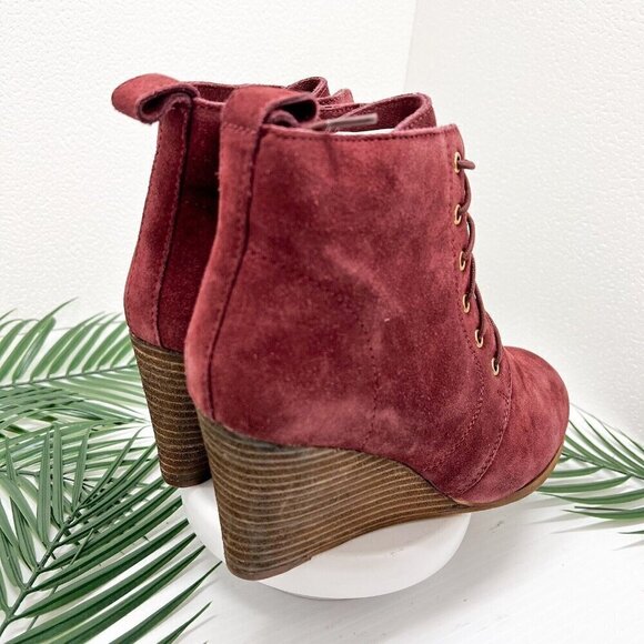 Diba Women's Blake Burgundy Suede Leather Lace Up Wedge Booties Size 10 NWOB - Picture 6 of 12